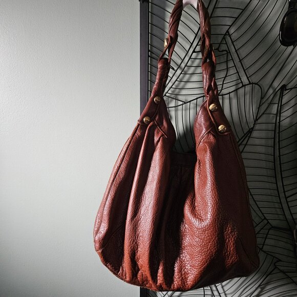 Lucky Brand | Spacious Slouchy Brown  Boho Leather Shoulder Bag - Picture 1 of 16